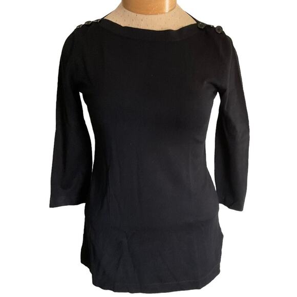 Cable & Gauge Black Boat Neck 3/4 Sleeve Top Button Shoulder Detail Size Small - Picture 1 of 13